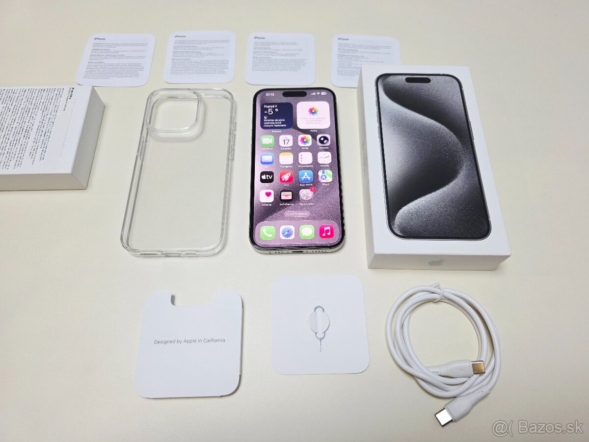 APPLE IPHONE 15 PRO 128GB WHITE TITANIUM, BATERKA 100% - 9