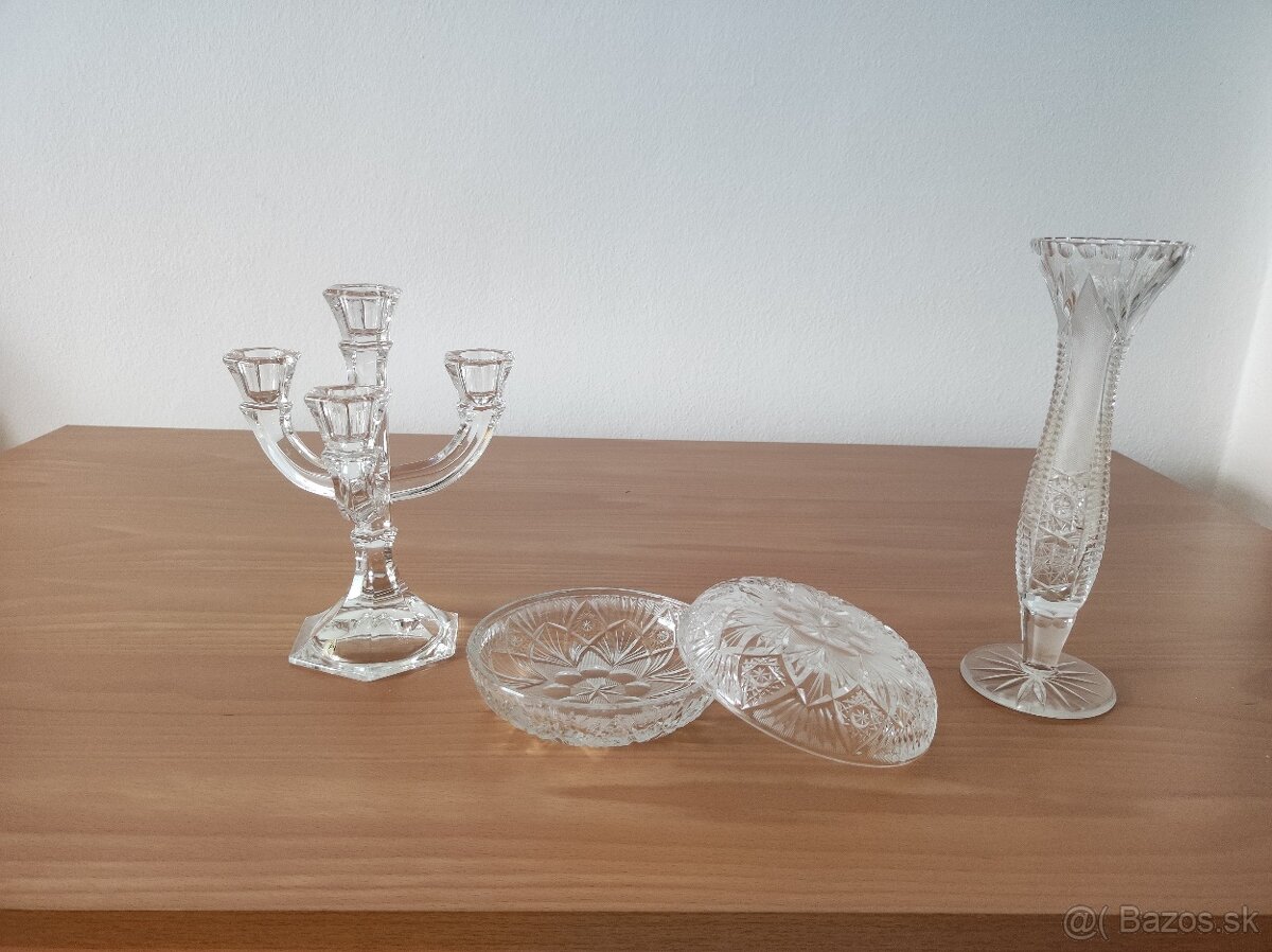 Krištáľ váza misa pohárik svietnik dóza, Sklená fľaša pohári - 9