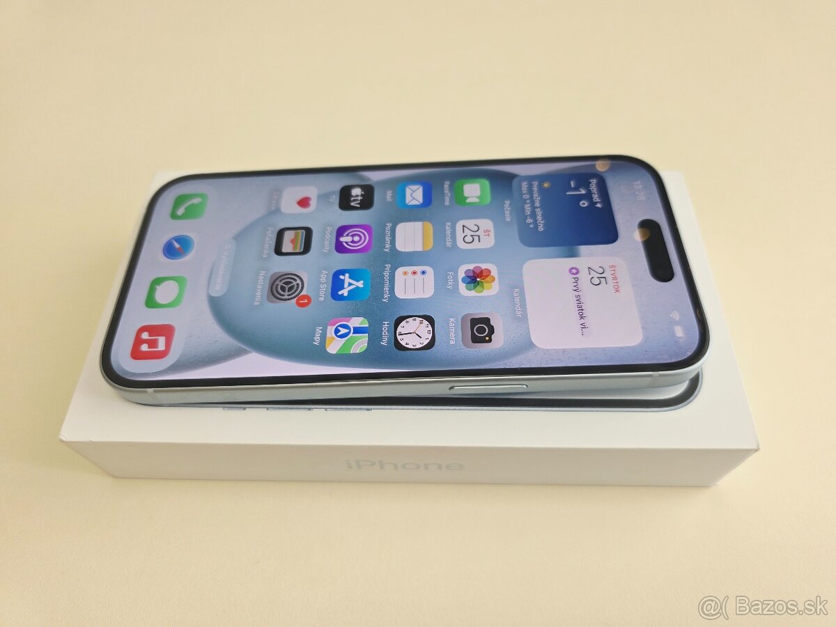 APPLE IPHONE 15 128GB,BLUE ,BATERKA 100%.ZÁRUKA - 9