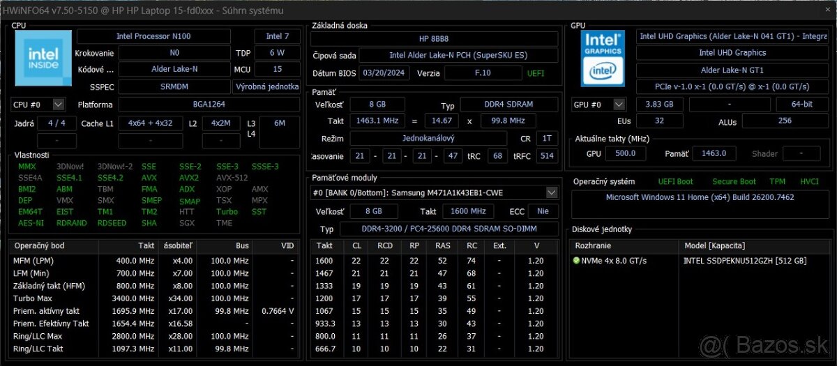 HP 15-fd0651nc/Intel N100/8GB RAM/FHD/512GB SSD/Bat ok - 9