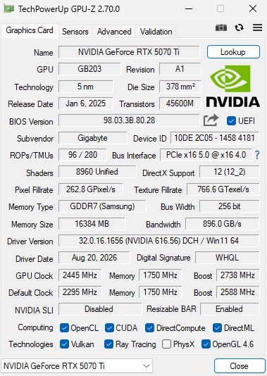 Gigabyte RTX 5070 Ti Gaming OC 16GB - 9