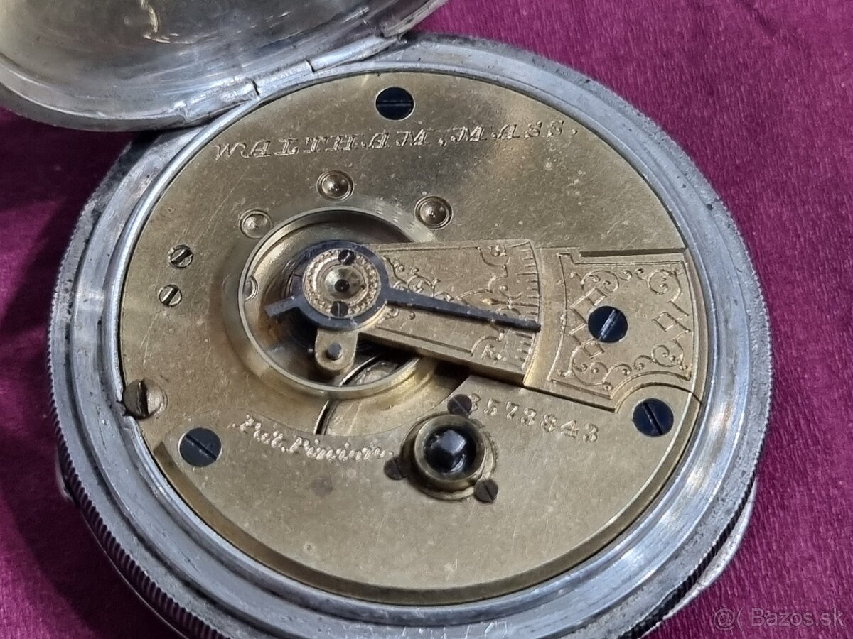 Strieborné, vreckové hodinky,Waltham. - 9
