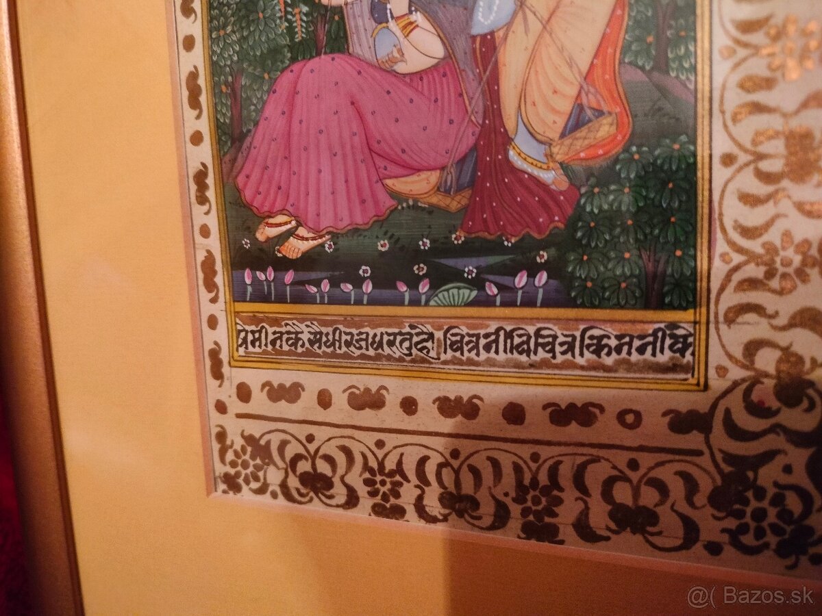 Starý obraz Orient Ručne malovaný list z rukopisu - 9