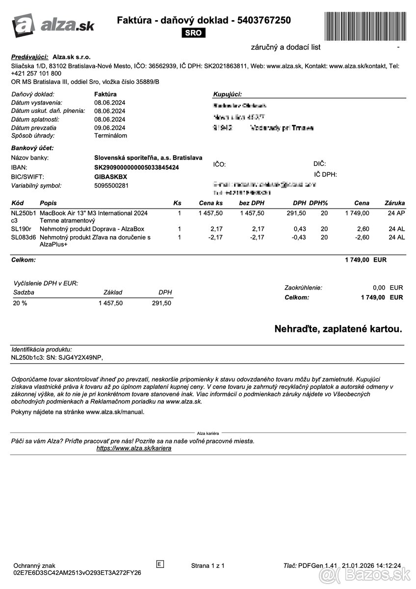 MacBook Air 13" M3 (v záruke) – 16GB RAM, 512GB - 9