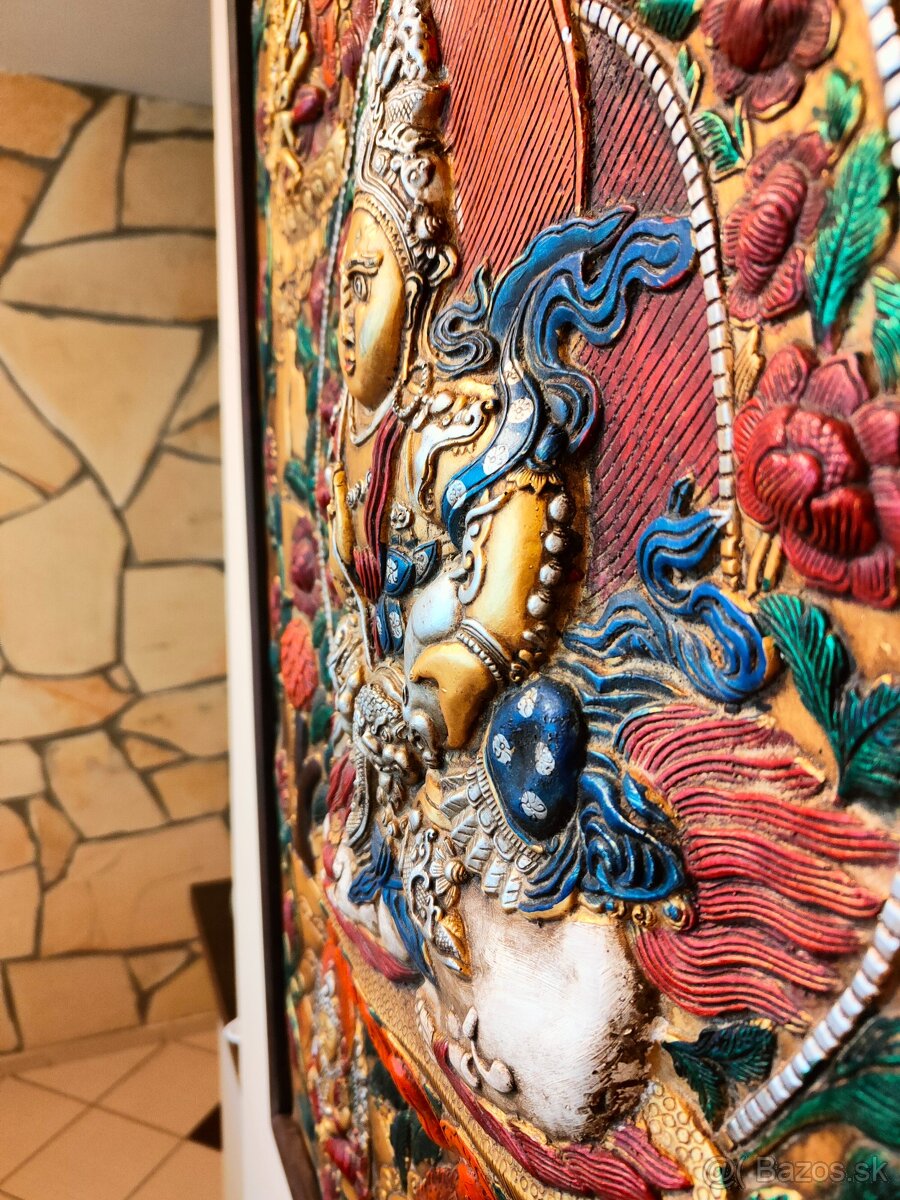 Tibetské drevo bronzová maľba - Thanka - 9