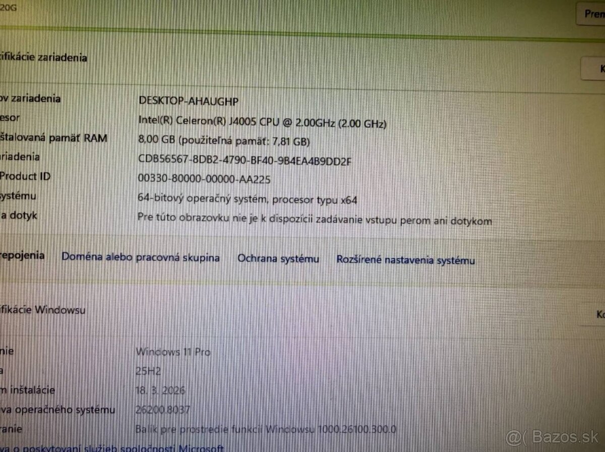 Počítač Acer.Intel Celeron J4005 2x2,00GHz.8gb ram.256SSD - 9