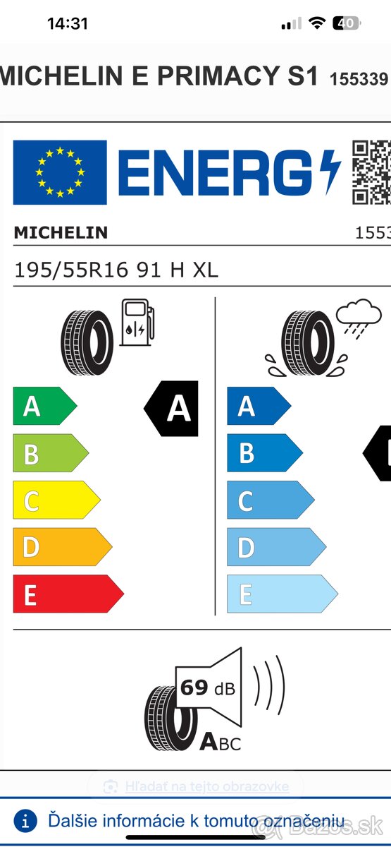 Michelin e-Primacy 195/55/r16 91H - 9