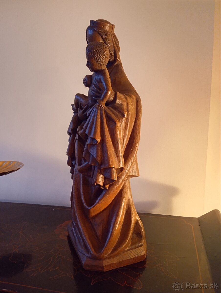 Stará z dreva vyrezávaná Madona s dieťaťom 50 cm - 9