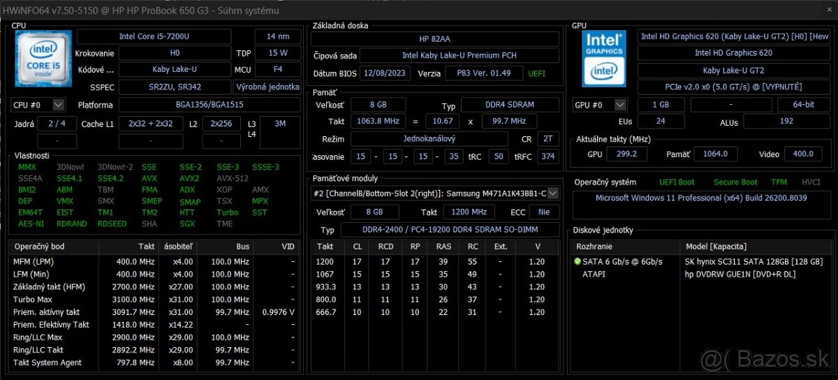 HP Probook 650 G3 /Intel Core i5-7200U/8GB RAM/128GB SSD/_2 - 9