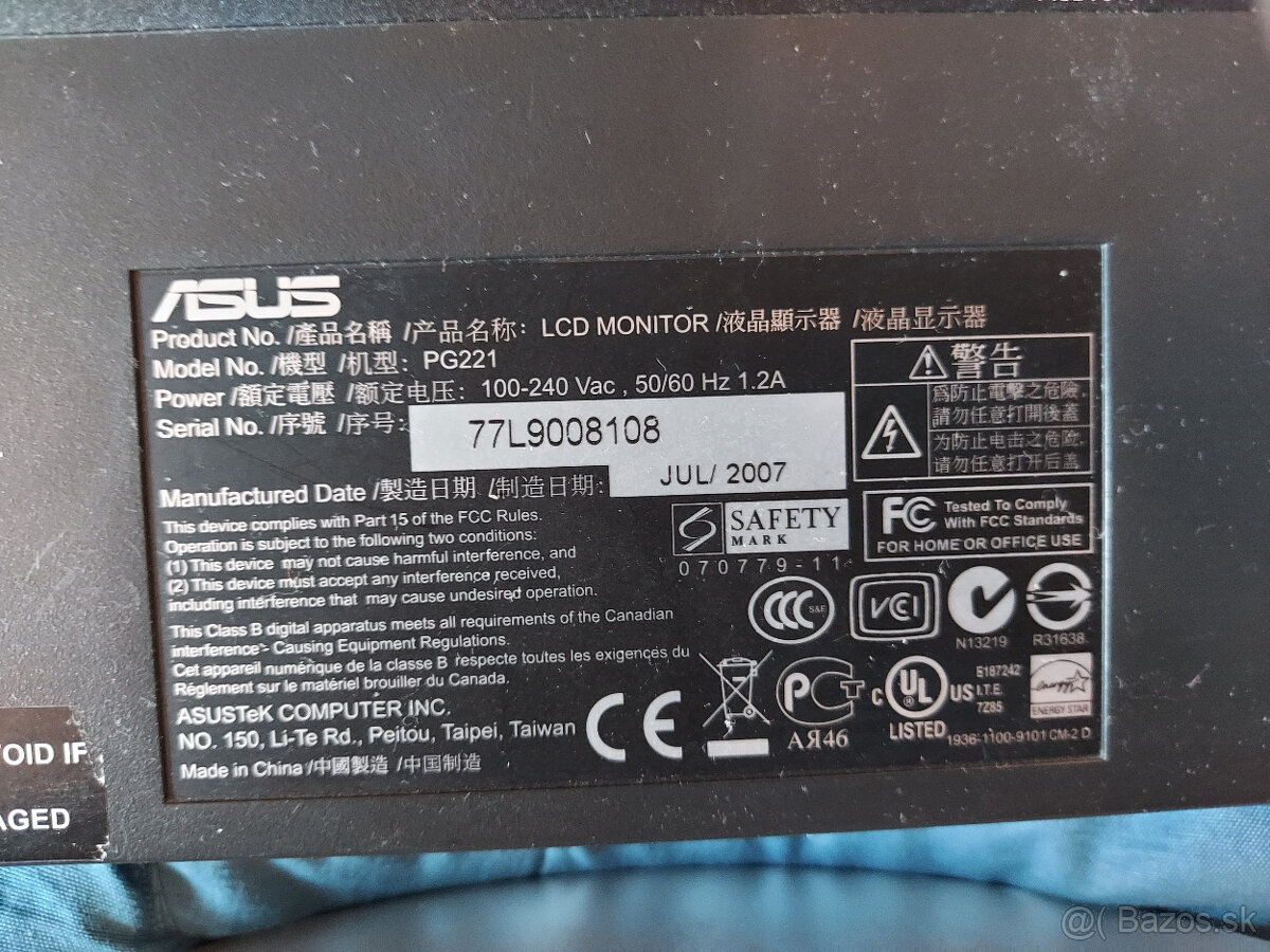 Predám hráčsky monitor Asus PG221 - 9