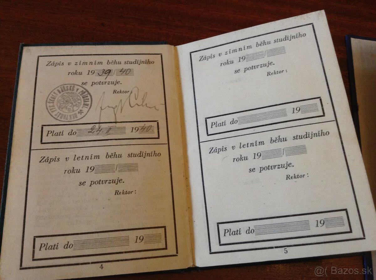 1 + 4x Protektorát Č. a M. - domovské listy a vysoké školy - 9