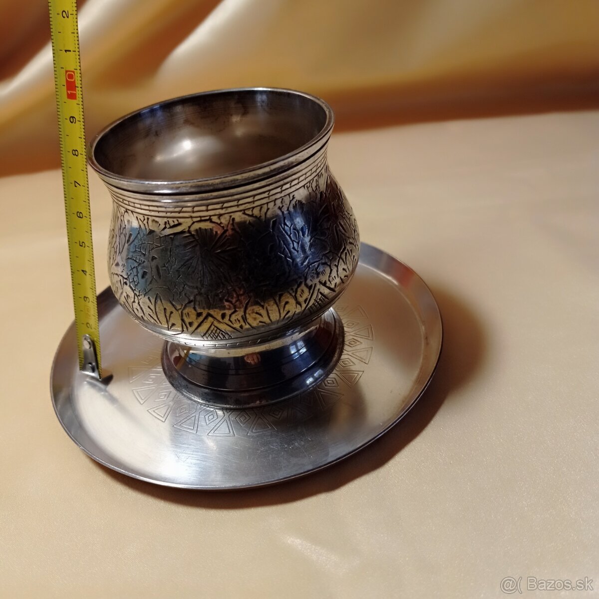 Starožitná alpaková cukornička s podšálkou - 9