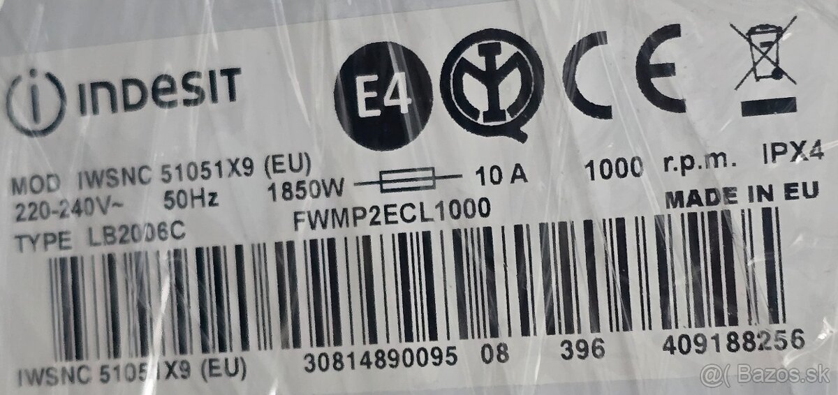 Práčka Indesit IWSNC 51051 X9 5 kg ; 1000 ot./min ; A+; SLIM - 9