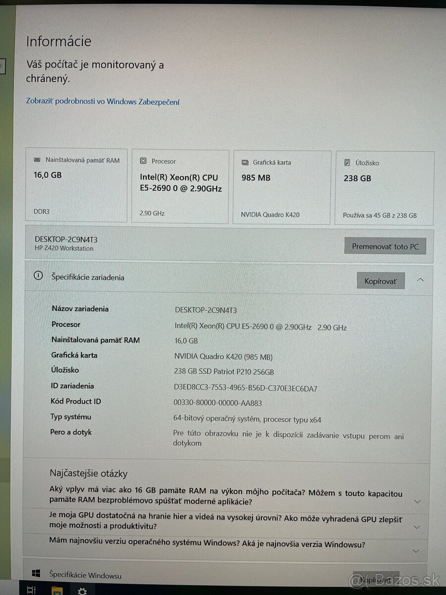 HP Z420 Workstation / 8 Jadier / 16 Vlákien / 16 Gb RAM - 9