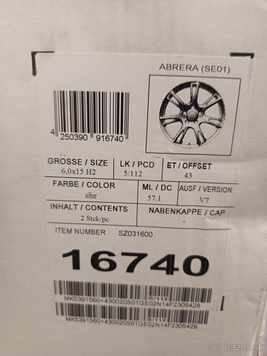 Alu Disky R15 5x112 Et43 6J Seat Škoda Audi Volkswagen - 9