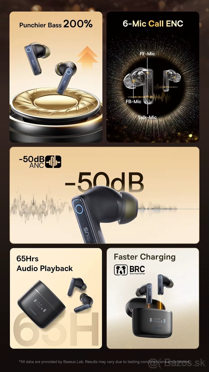 Bluetooth slúchadlá/špunty Baseus Bowie 30, ANC,65h,IPX4,APK - 9