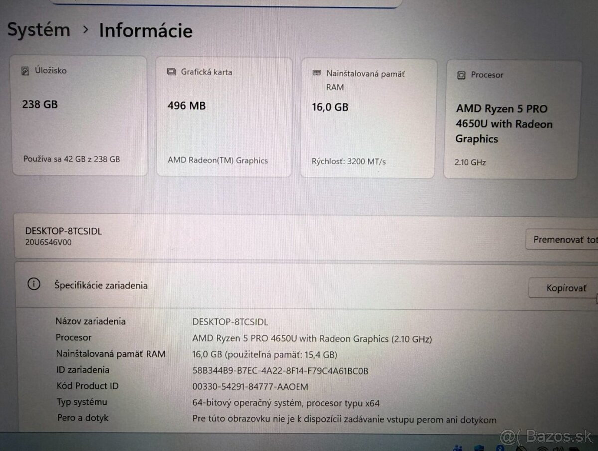 Notebook Lenovo ThinkPad L14 Ryzen 5 PRO / 16GB RAM / 256GB - 9