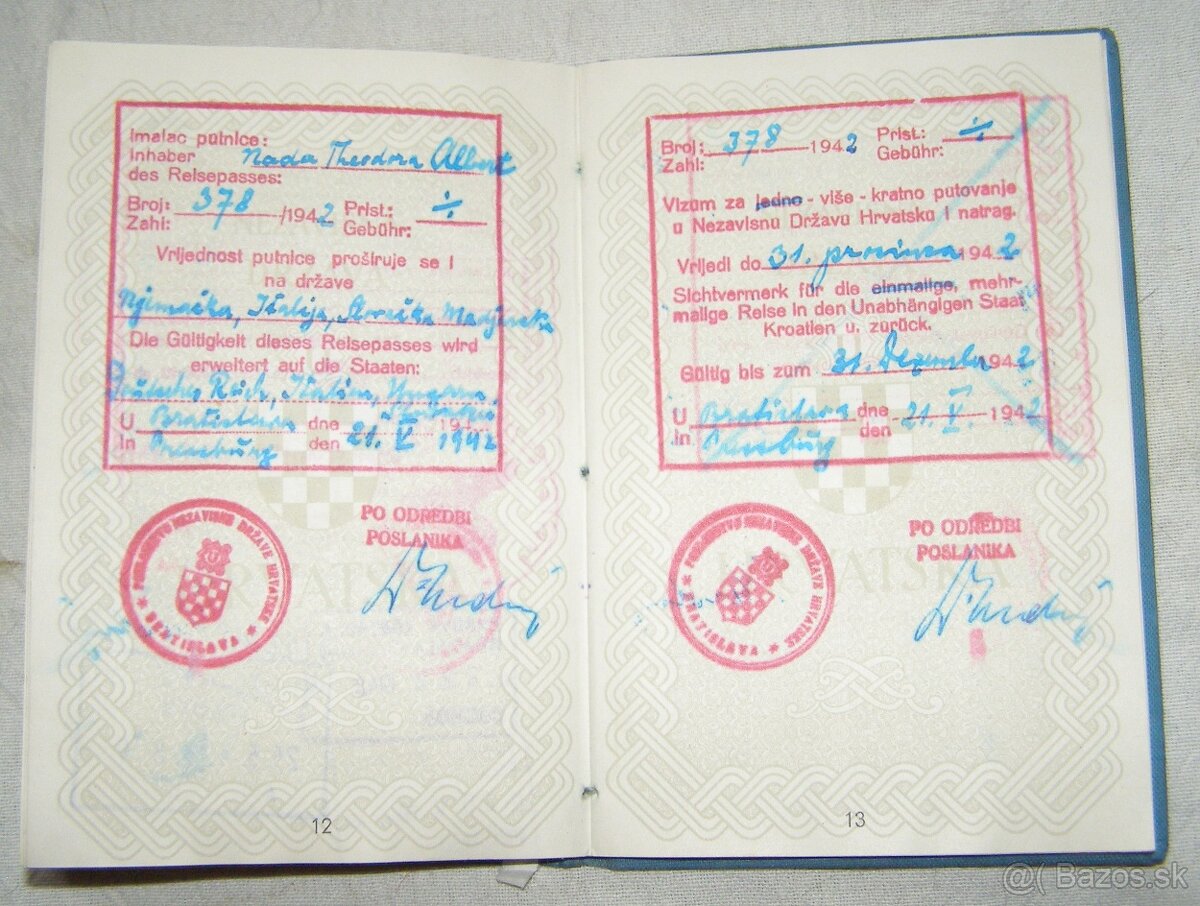 Predam Chorvatsky diplomatický pas z 2 ww...vela razítok spo - 9