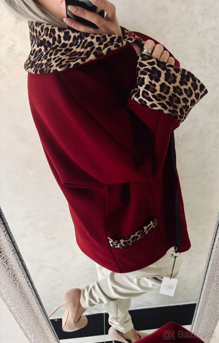 Damsky oversize kabatik bordo - 9