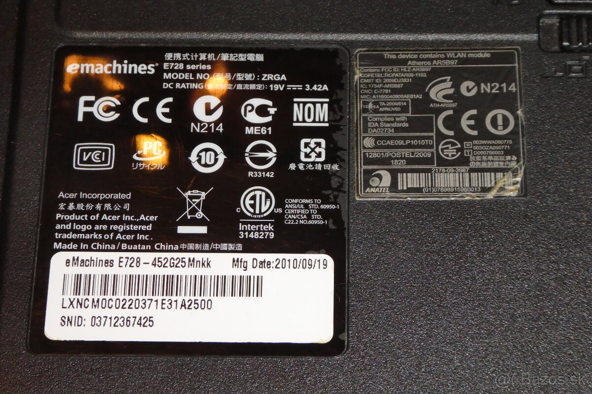 notebook eMachines E728-452G25Mnkk - 9