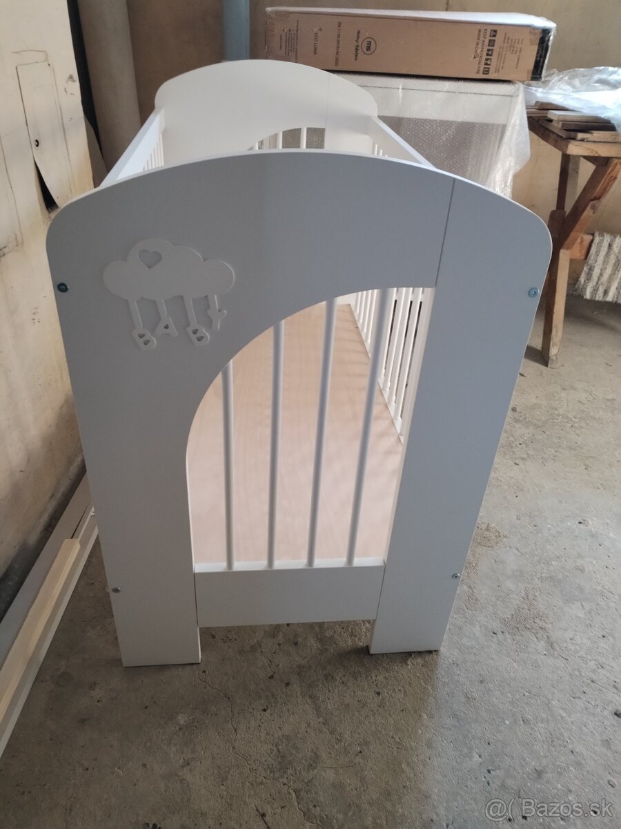 Detská postieľka 120x 60 biela drevená - 9