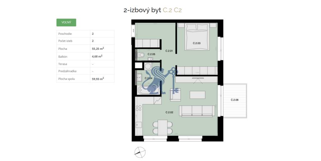 Na predaj 2-izbový byt s balkónom C2 - 9