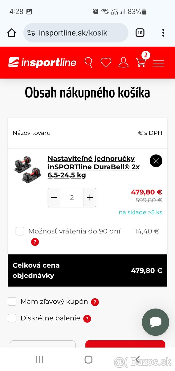 Predám 2 ks nastaviteľné jednoručky inSPORTline DurabBell. - 9