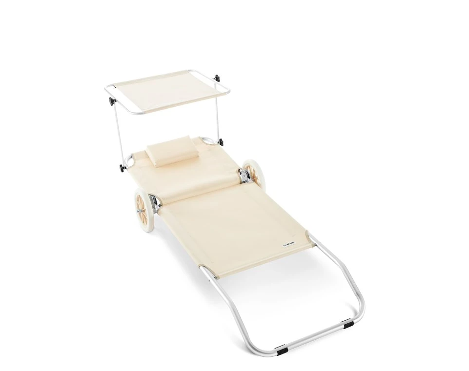Hliníkové záhradné lehátko s kolieskami modré a béžové - 9