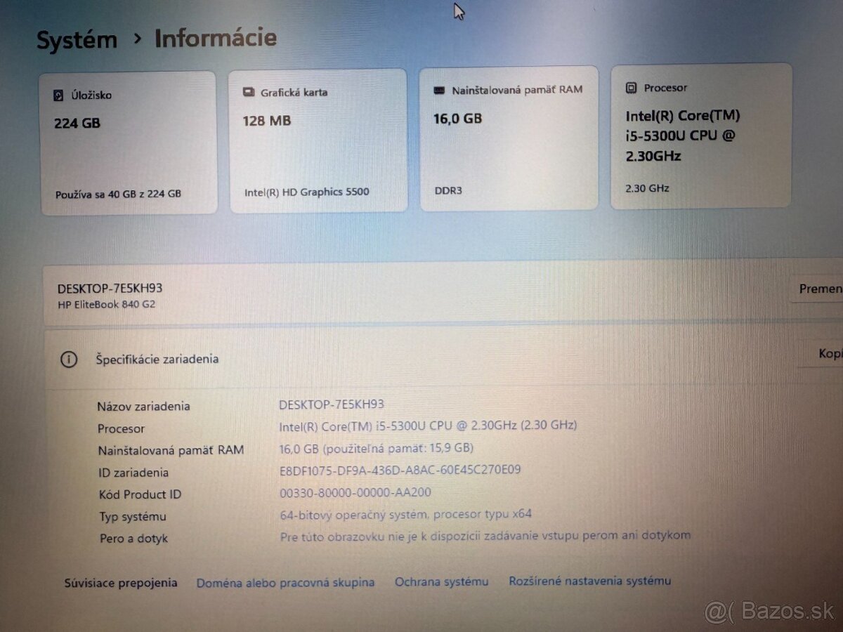 Notebook HP EliteBook 840 G2 i5‑5300U / 16 GB / 256 GB SSD - 9