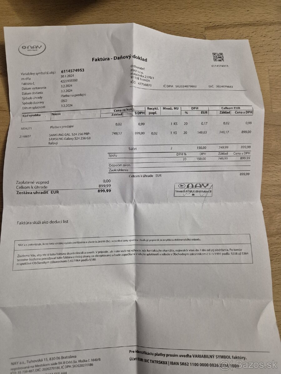 SAMSUNG GALAXY S24 - 8GB/256 - 9