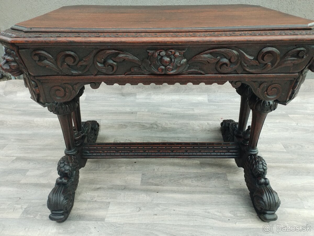 Stôl starožitný neorenesančný. - 9