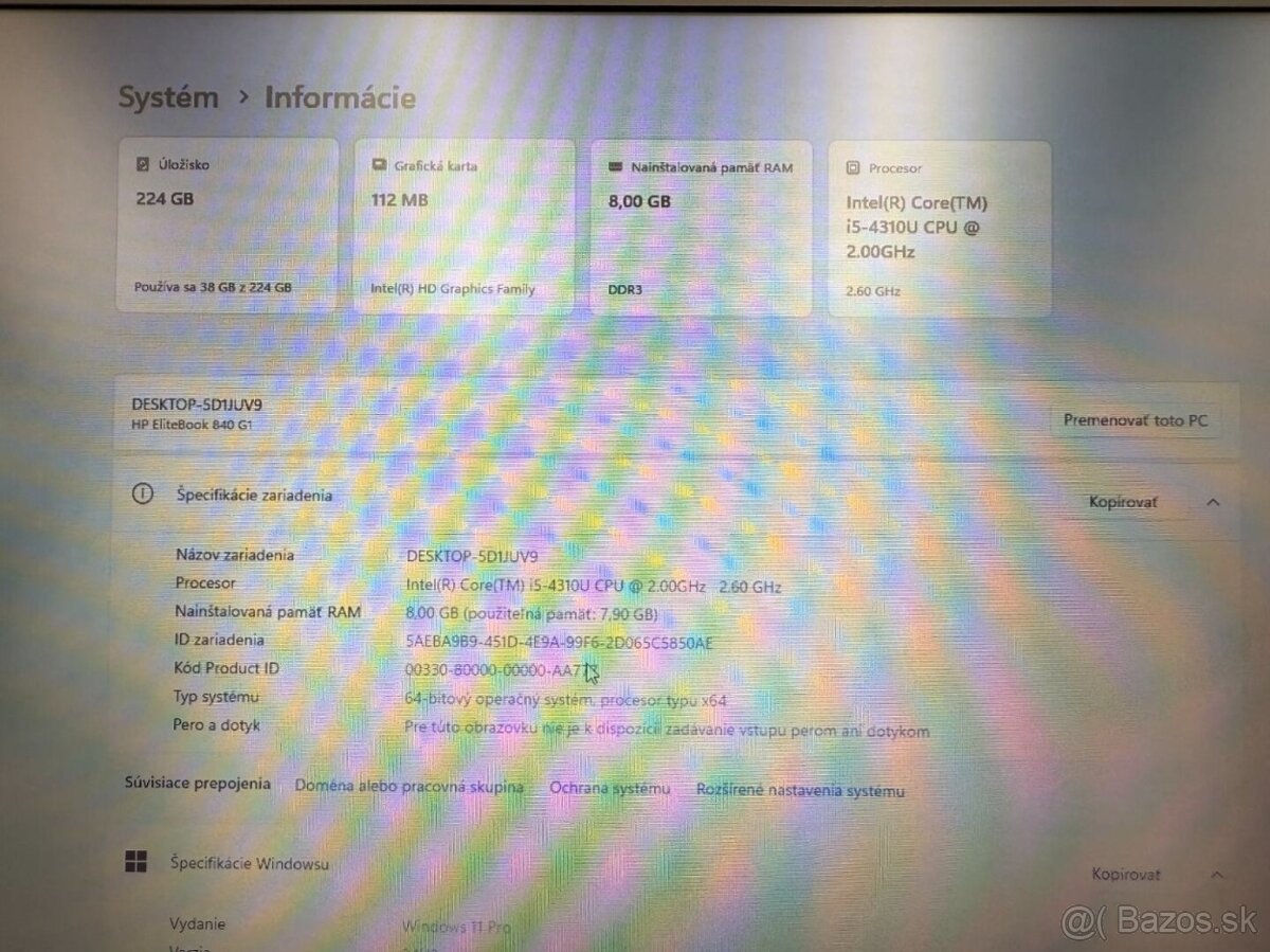 Notebook HP 840 G1 / i5 / 8GB RAM / 256GB SSD / W11 - 9