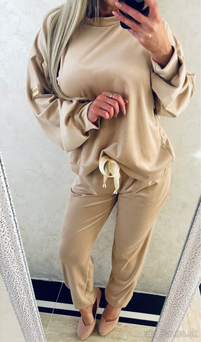 Damska talianska velurova suprava beige - 9