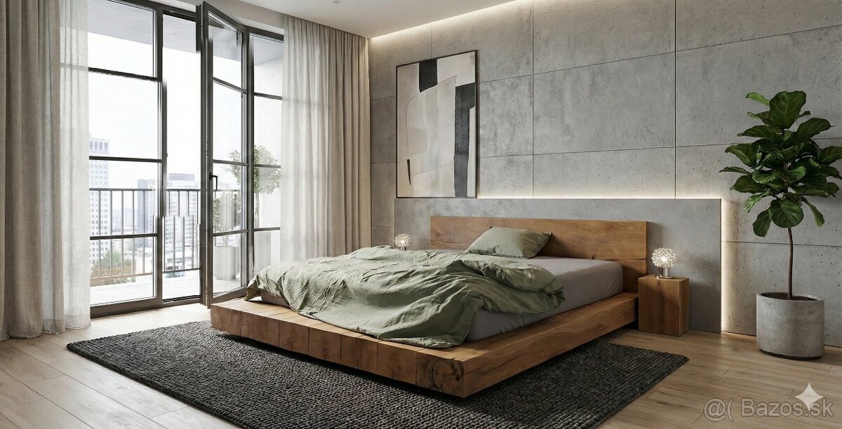 Manželská posteľ, masív dub - 9