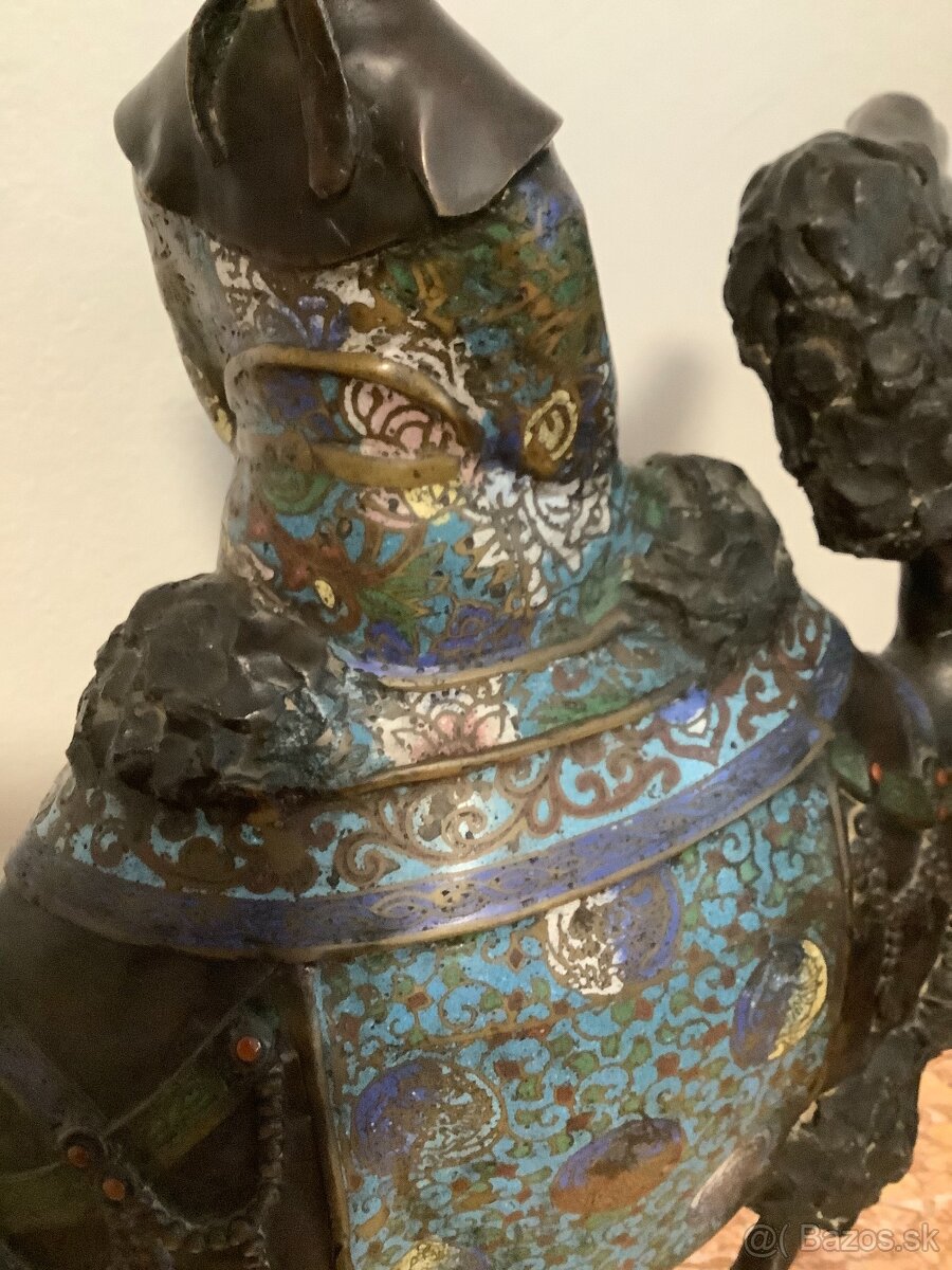 Starožitná bronzová socha Cloisonne Japonsko - 9