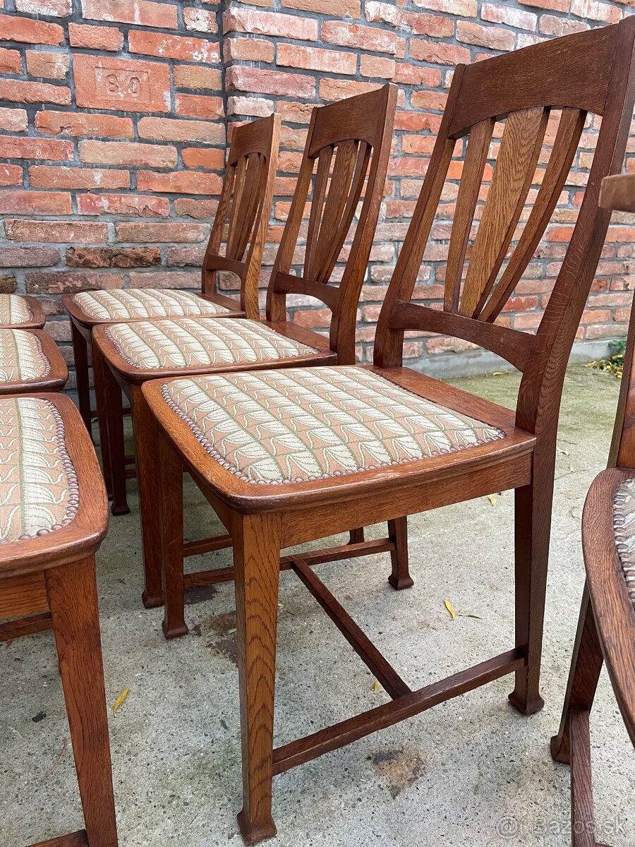 Originálne Jugendstil stoličky, 8 ks, dub, TOP STAV - 9