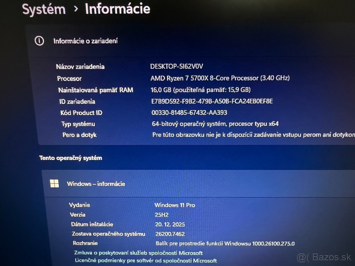 PREDÁM HERNÝ PC - R7 5700X,RTX 3070 8GB,16GB DDR4,500GB SSD - 9