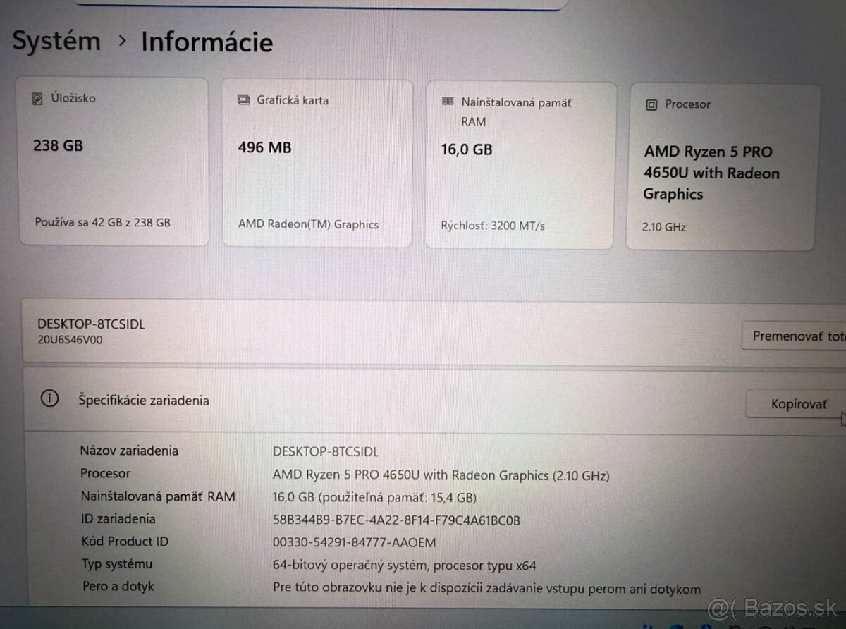 Notebook Lenovo ThinkPad L14 Ryzen 5 PRO / 16GB RAM / 256GB - 9