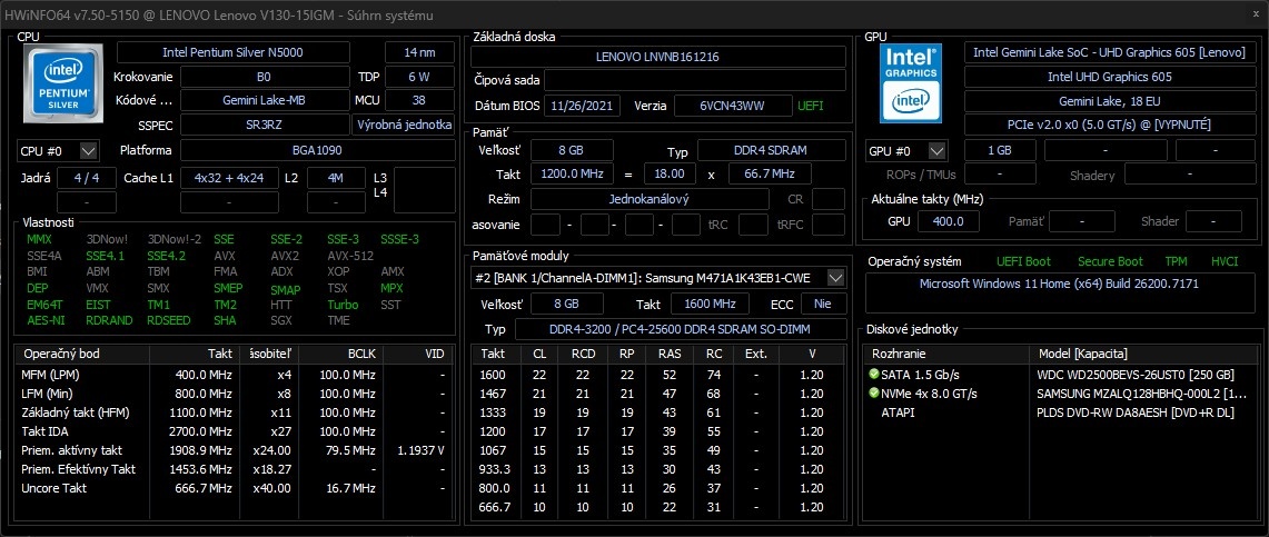 Lenovo V130-15IGM / Intel N5000/ 8GB RAM/HD/SSD+HDD/Bat ok - 9