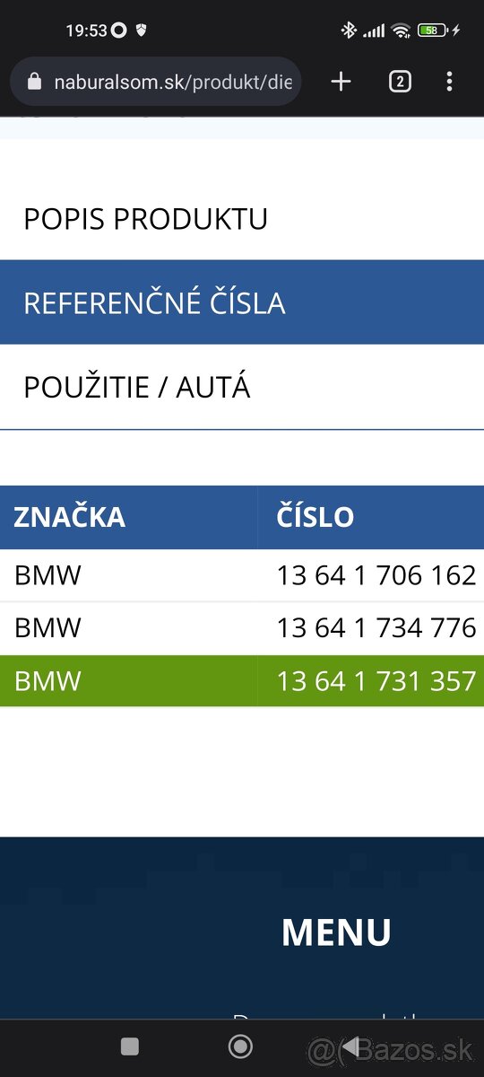 Predám vstrekovač paliva 0280150715 - 9