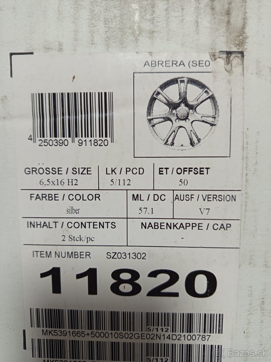 Alu disky R16 5x112 Et50 6.5J Seat Škoda Audi Volkswagen - 9