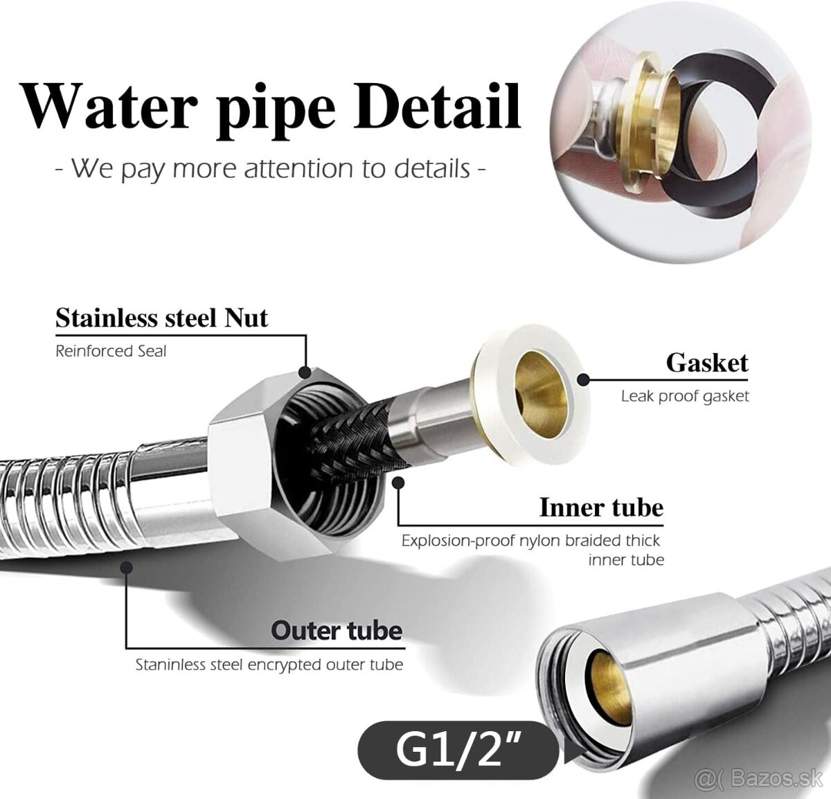 Nerezová ručná sprcha na WC s trojcestným ventilom - 9