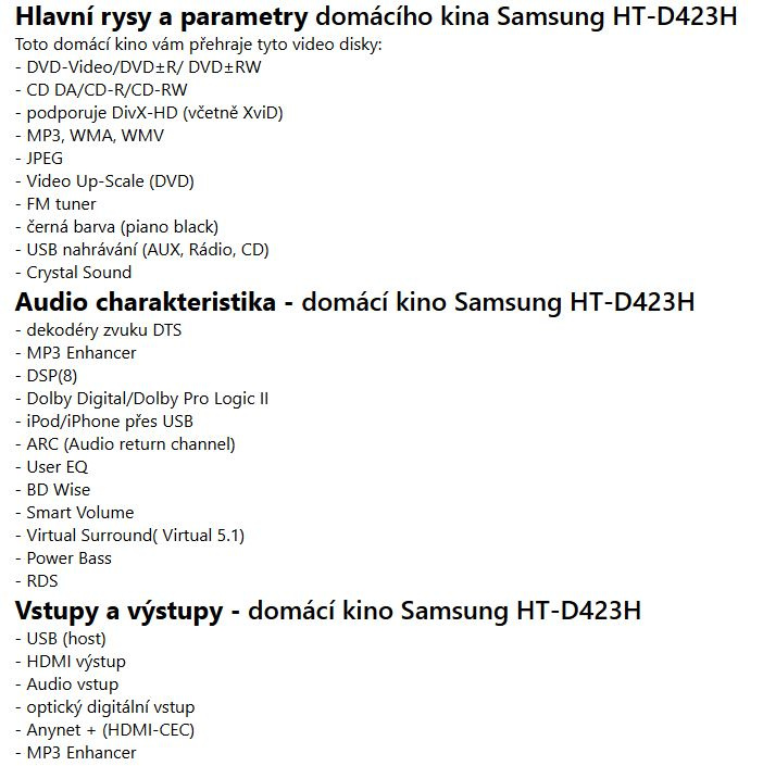 Domáce kino Samsung HT-D423H - 9