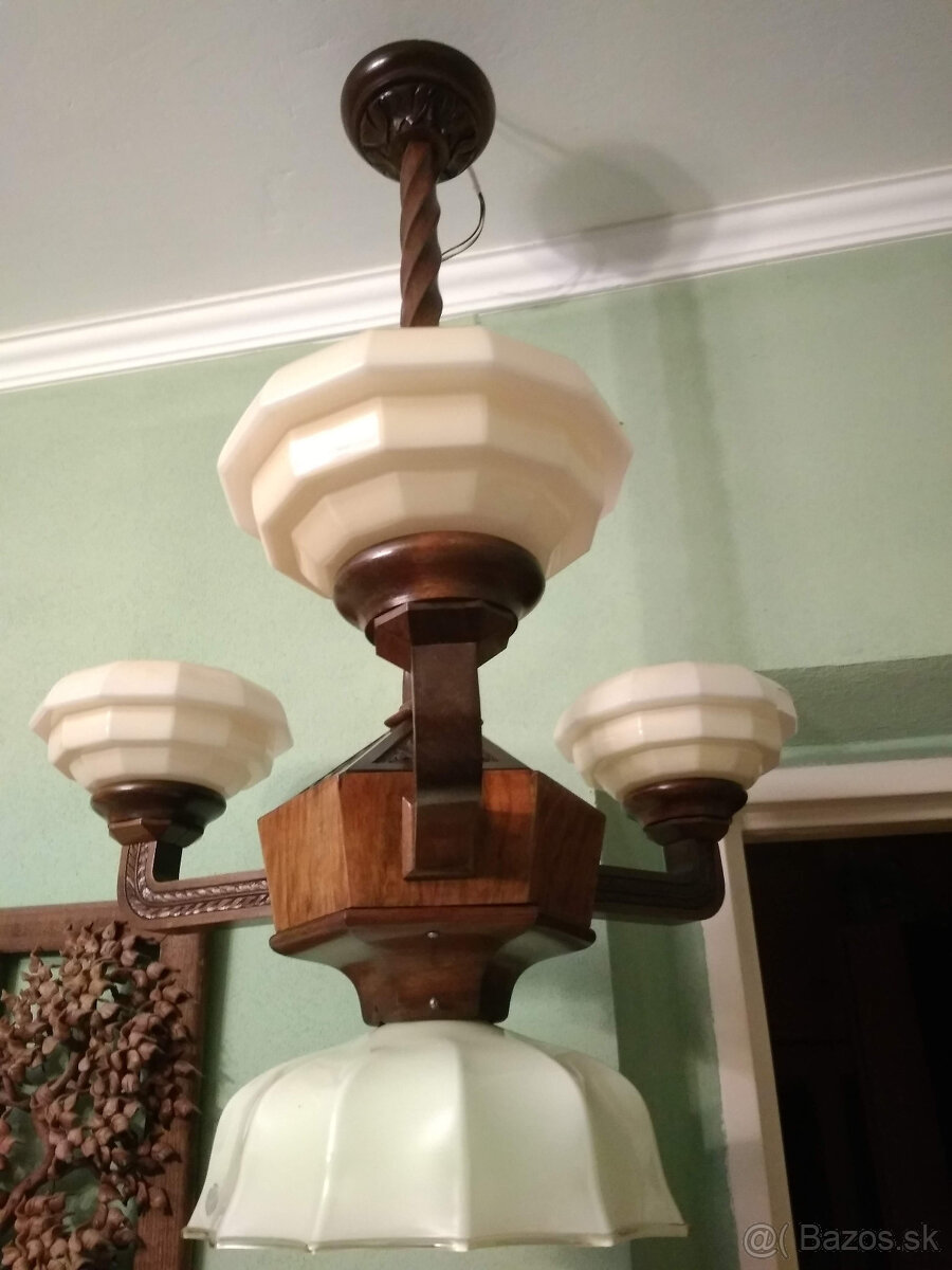 Drevený trojramenný starožitný luster - 9