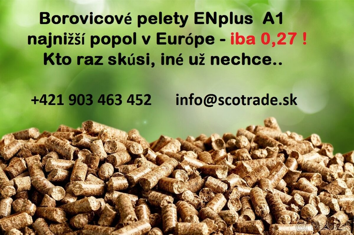 TOP - Certifikované ENplus® A1 pelety - 0,27% popol - 9