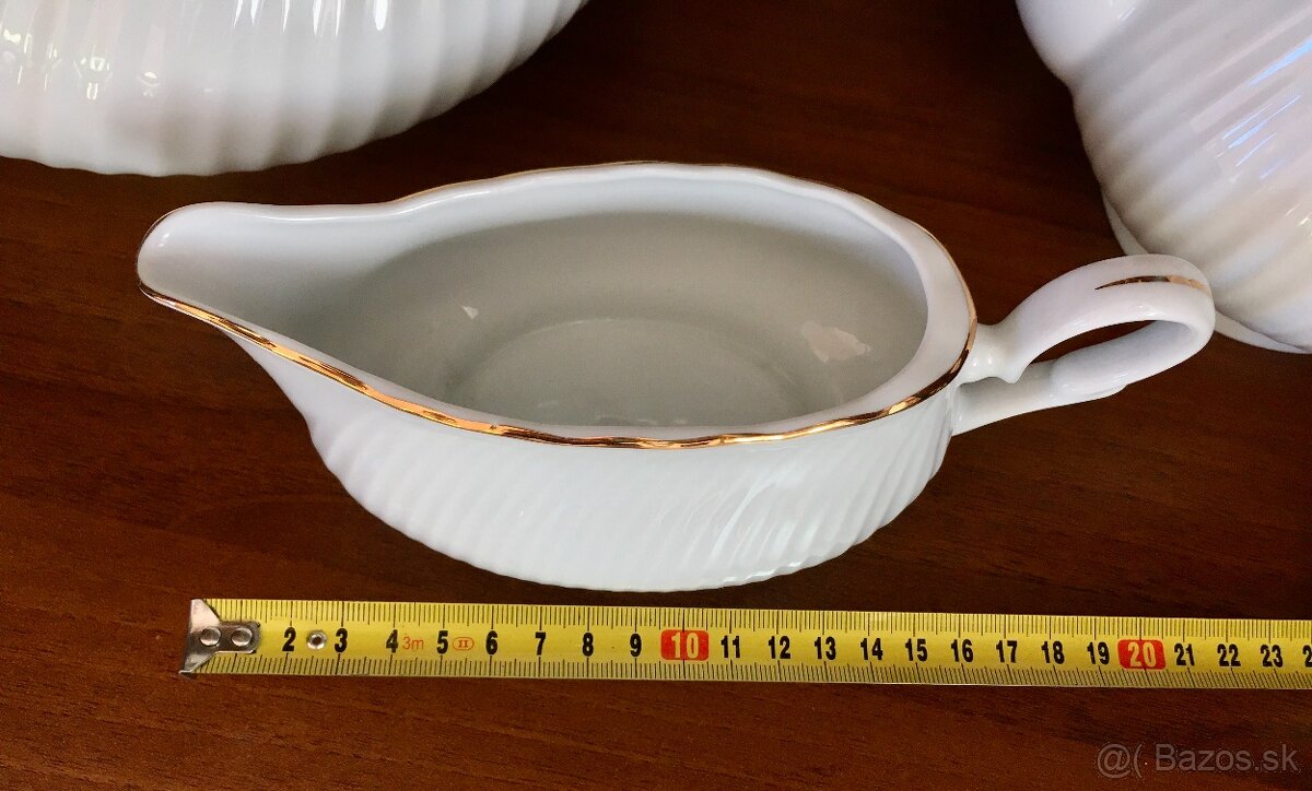Porcelánová 7 dielna súprava - misa, čajník, omáčnik, tácky - 9