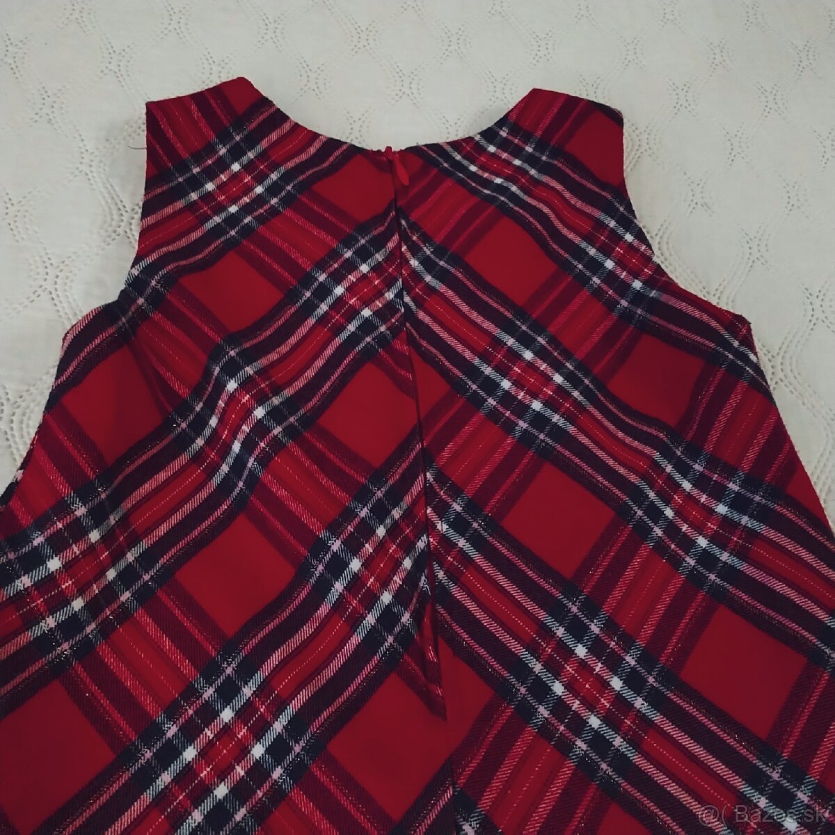 H&M kárované červené trblietavé šaty s mašľou a vreckami,140 - 9