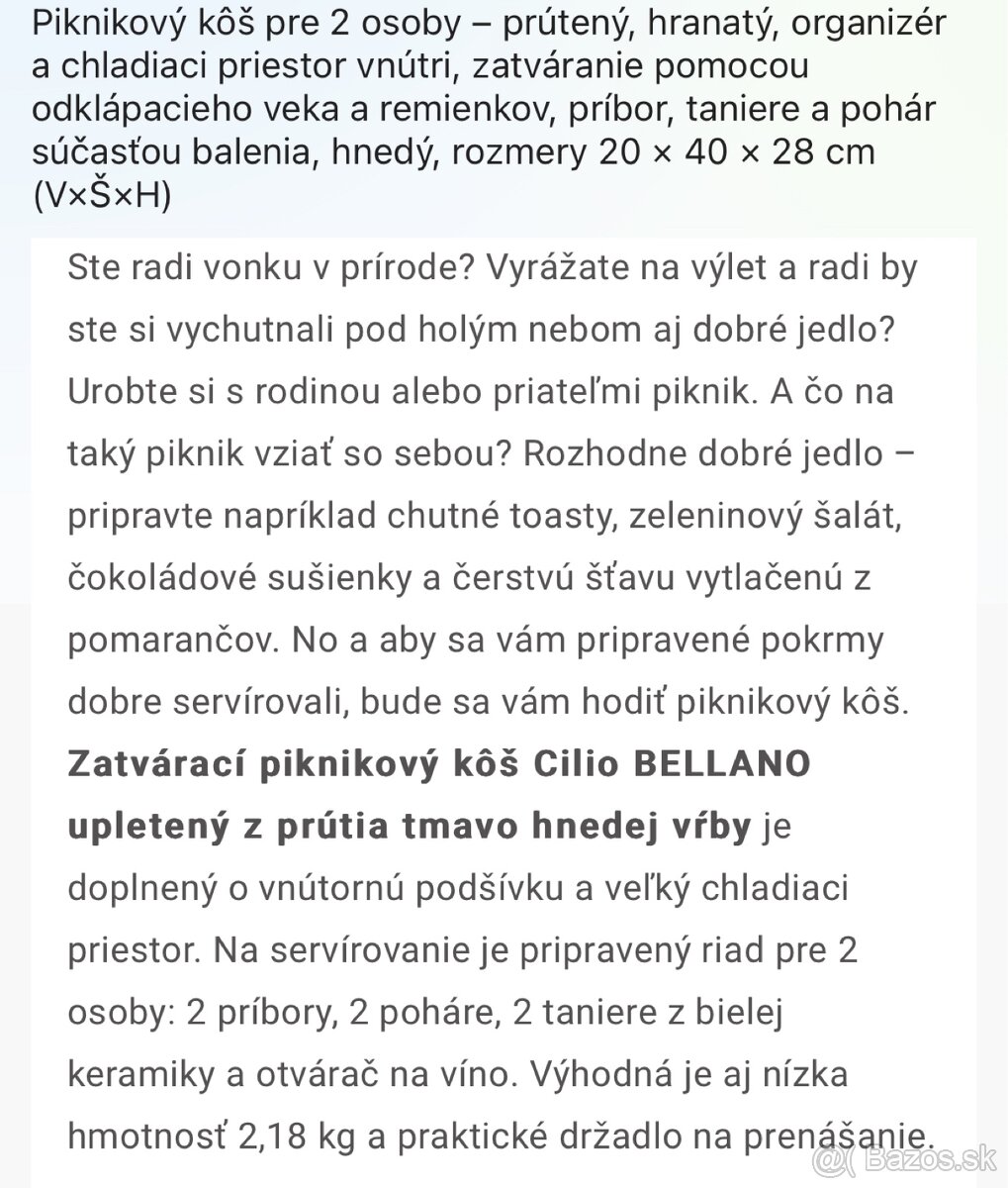 Piknikový kôš / košík Cilio Bellano NOVÝ - 9