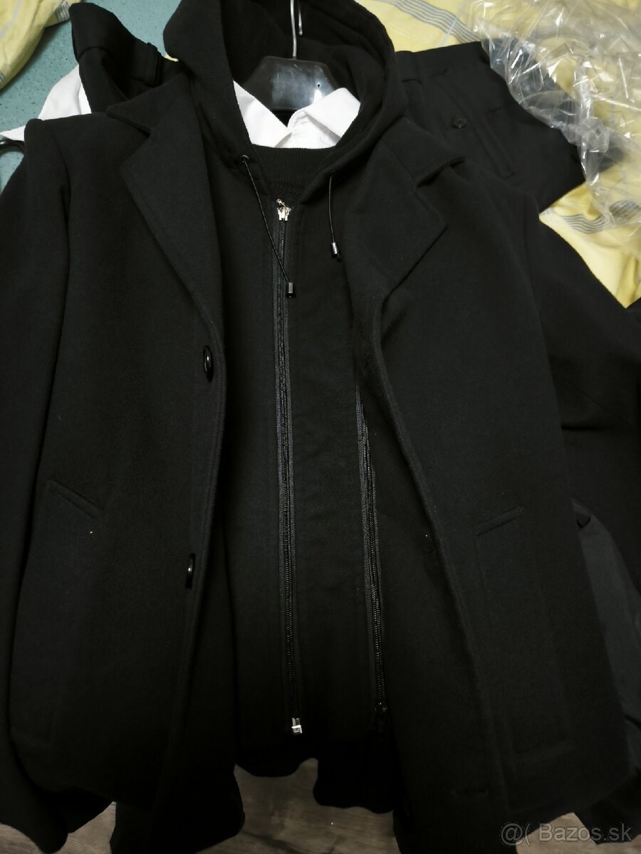 Pánsky čierny oblek č.50 + kabát - 9