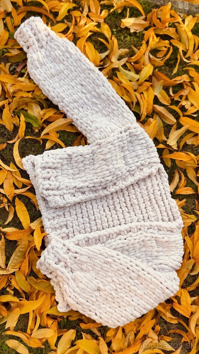 Puffy svetríky, čiapky, sály a deky - handmade - 9